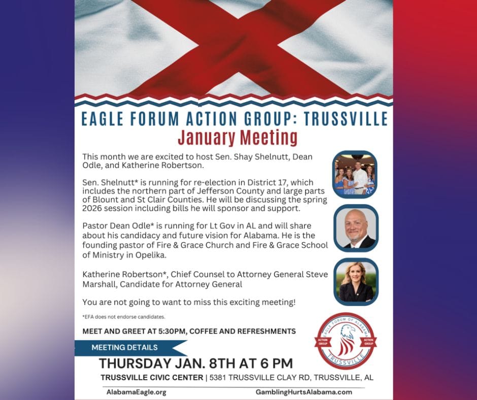RESCHEDULED: Eagle Forum of Trussville to Meet January 8