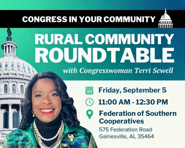 Rep. Terri Sewell to Hist Rural Roundtable in Sumter County on Sept 5